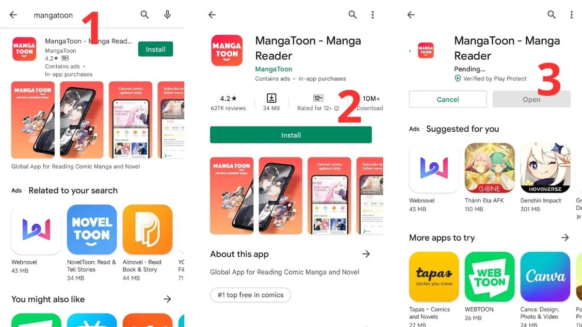 Cách tải app đọc truyện tranh MangaToon trên điện thoại Android