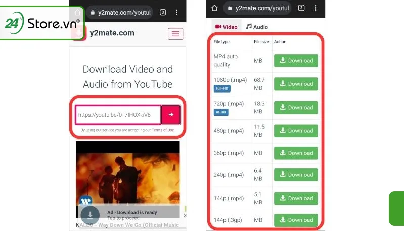 Giao diện chọn chất lượng sau khi dán link tải nhạc MP3 miễn phí