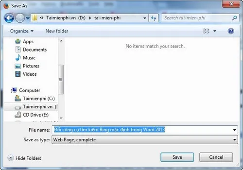 Hộp thoại Save As hiển thị tùy chọn Web Page, complete giúp cách tải ảnh trên web về máy tính