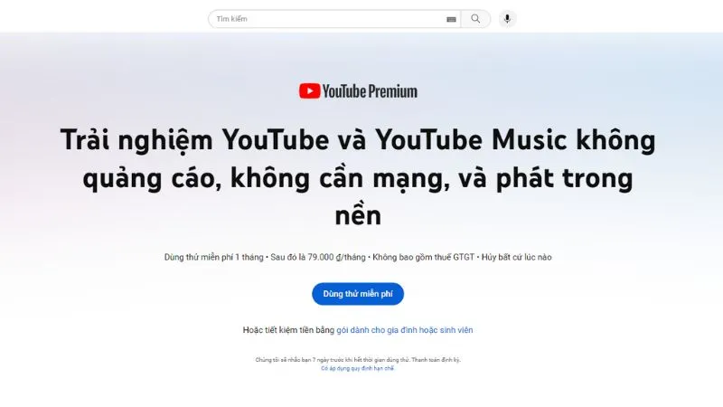 Các gói YouTube Premium và lựa chọn Dùng thử miễn phí