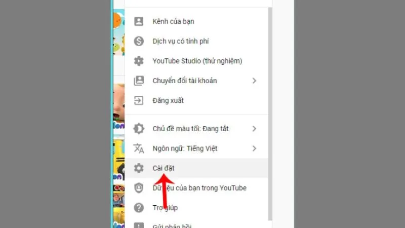Các bước truy cập Cài đặt Tài khoản YouTube để tùy chỉnh hiển thị thông báo