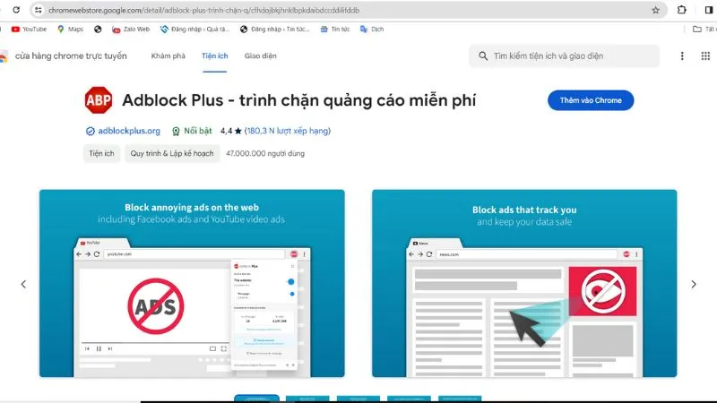 Cài đặt tiện ích Adblock vào Chrome