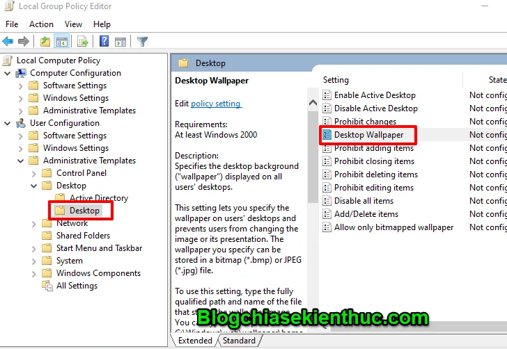 Thiết lập đường dẫn hình nền desktop cố định bằng Group Policy và định danh Wallpaper Name