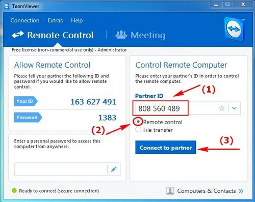 Cửa sổ thông báo yêu cầu mật khẩu kết nối của phần mềm TeamViewer