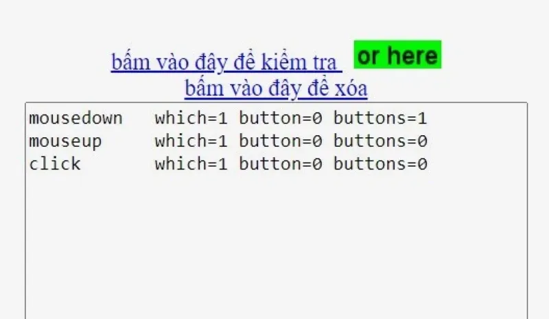 Kết quả hiển thị dblclick trên Mouse Event Test Page khi thực hiện chẩn đoán lỗi Double Click chuột máy tính
