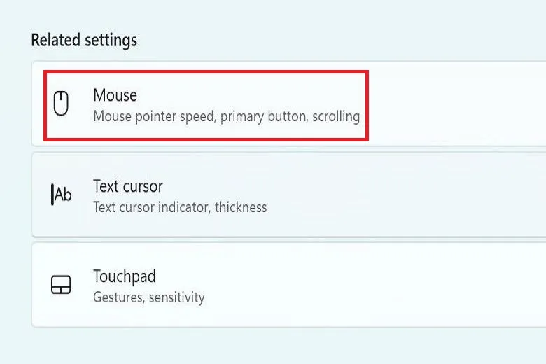 Chọn mục Mouse trong cài đặt Bluetooth &amp; devices để truy cập các tùy chọn nâng cao.