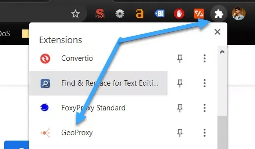 Giao diện mở rộng (Extension) GeoProxy, một công cụ tiện ích hỗ trợ thay đổi VPN trên máy tính