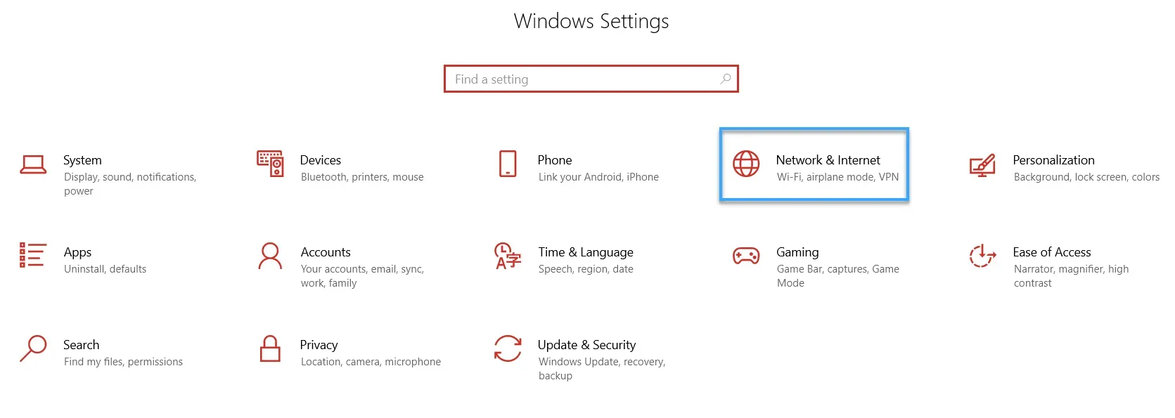 Cửa sổ cài đặt Network &amp; Internet (Mạng và Internet) trên hệ điều hành Windows 11/10