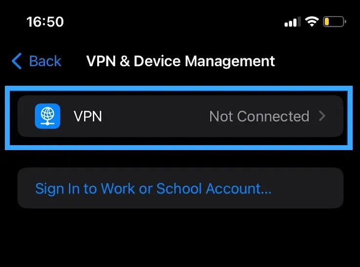 Danh sách các cấu hình VPN đã được lưu trữ sẵn trong phần cài đặt của hệ điều hành iOS