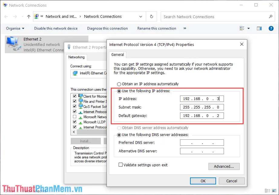 Cấu Hình IP Tĩnh Không Trùng Lặp 192.168.0.3 Cho Máy Tính Nhận Dữ Liệu