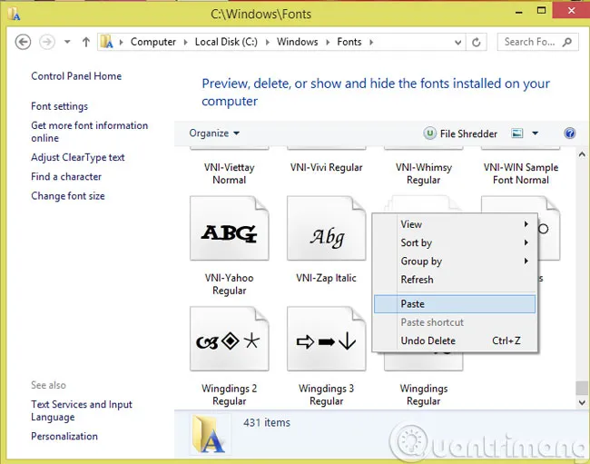 Bước 1 Tải và sao chép các file font thư pháp vào thư mục Fonts Windows để cài đặt