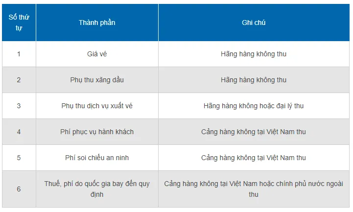Cấu trúc giá vé máy bay quốc tế chi tiết bao gồm thuế và phụ phí