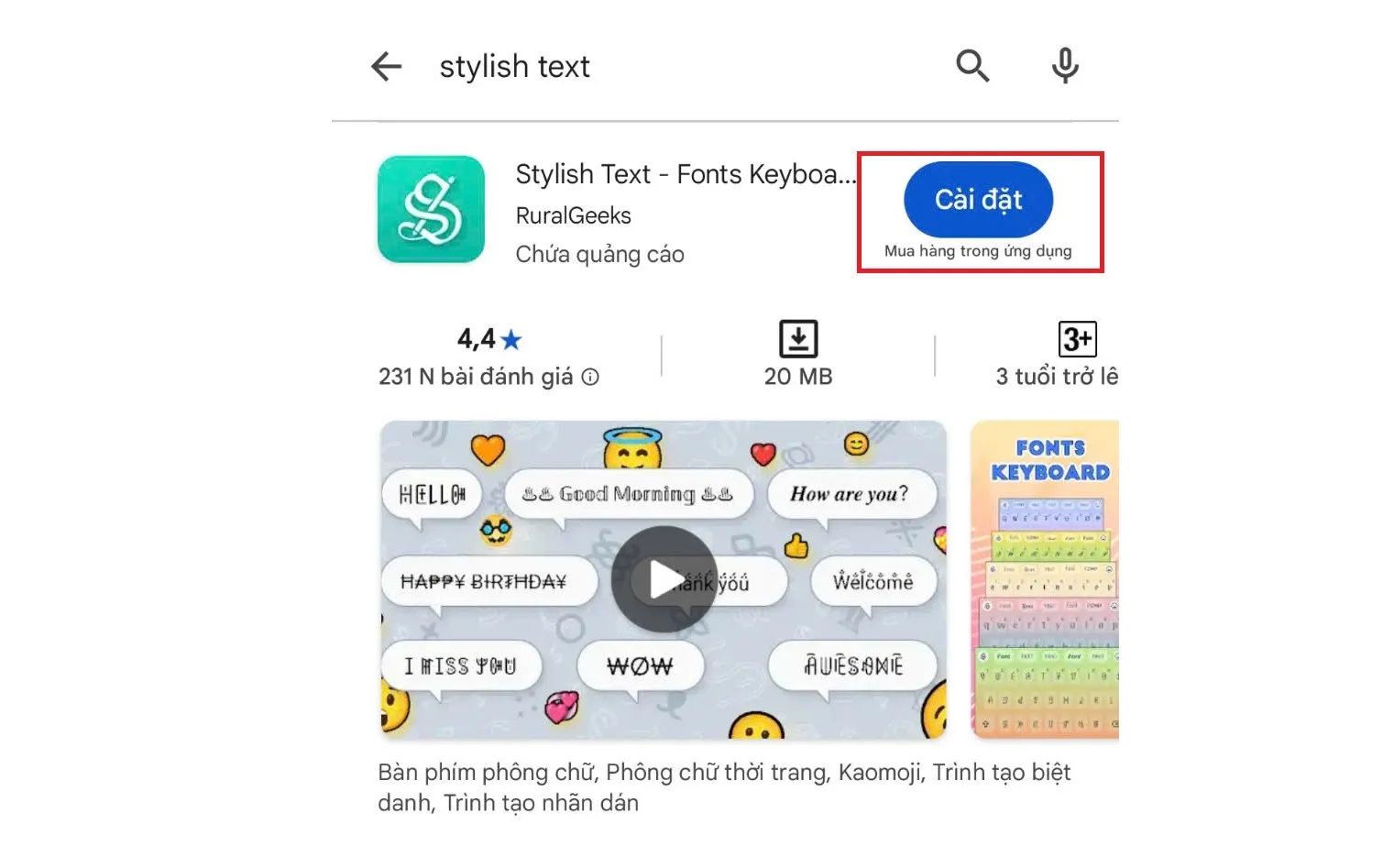 Tìm và cài đặt ứng dụng Stylish Text để in chữ trên điện thoại