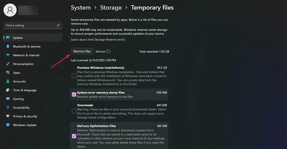 Chi tiết các loại dữ liệu tạm thời (Downloads, Windows Update Cleanup) có thể xóa để tăng tốc máy tính.