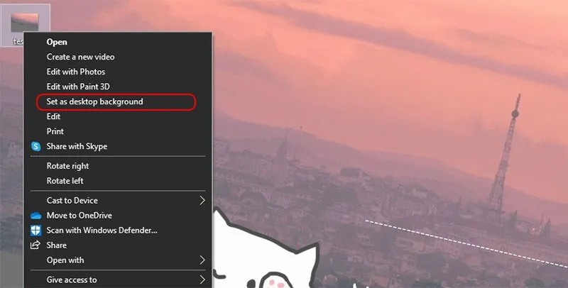 Thao tác Set as desktop background để đổi hình nền trên máy tính