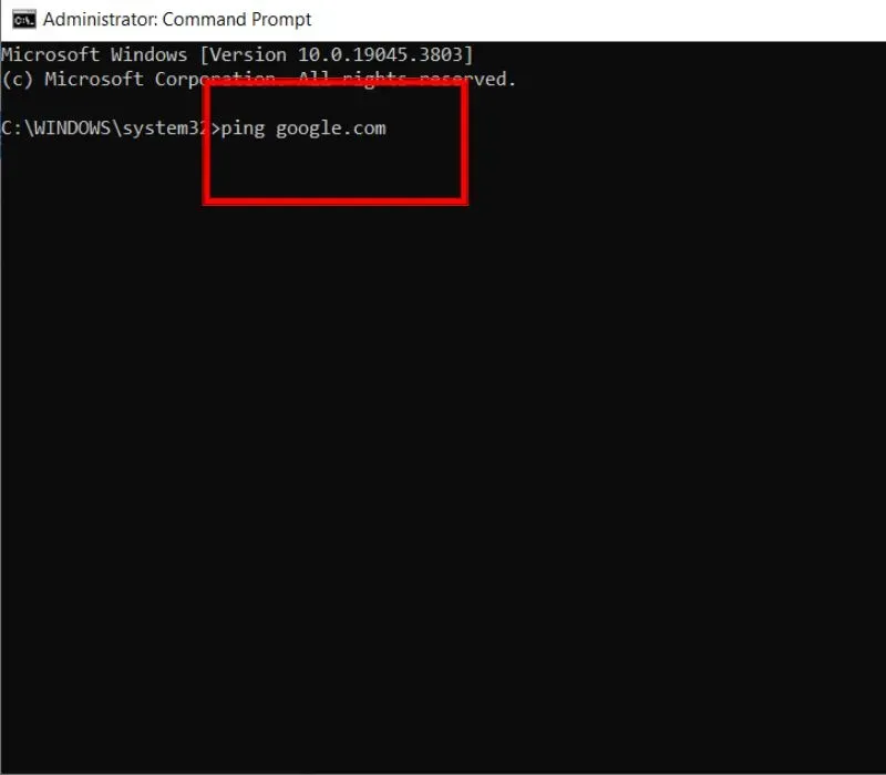 Thực hiện lệnh ping google.com trong CMD để đo độ trễ khi kiểm tra mạng wifi trên máy tính