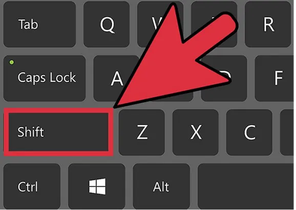 Hướng dẫn sử dụng ngón út để nhấn giữ phím Shift trong kỹ thuật gõ 10 ngón