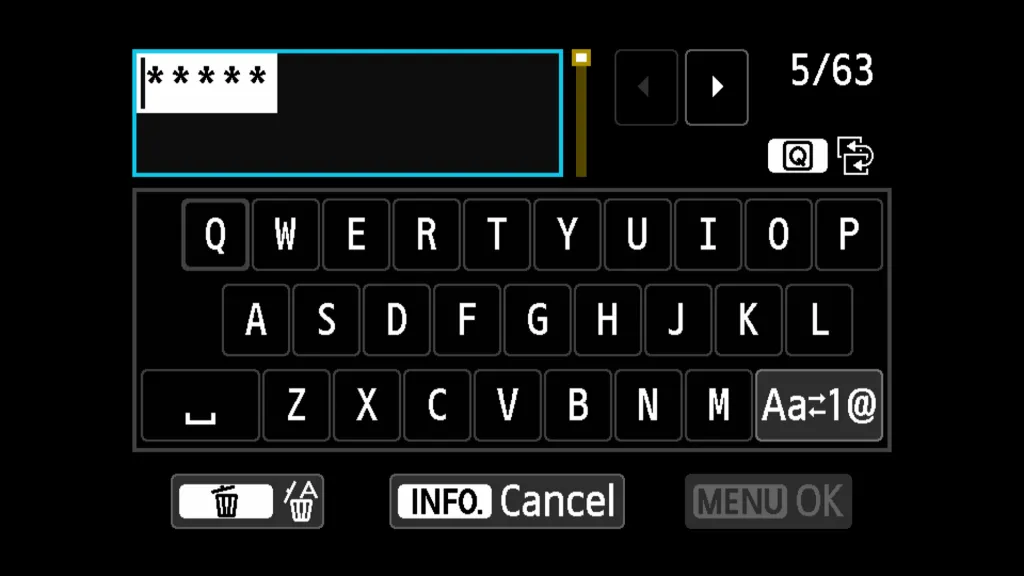 Nhập mật khẩu Wi-Fi chính xác bằng bàn phím cảm ứng trên máy ảnh