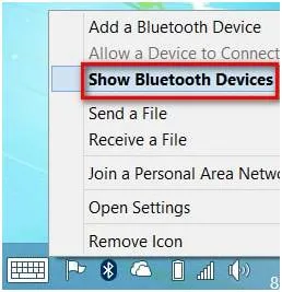 alt: Giao diện Menu Bluetooth Settings trên Windows 8, cách quản lý các kết nối không dây trên laptop
