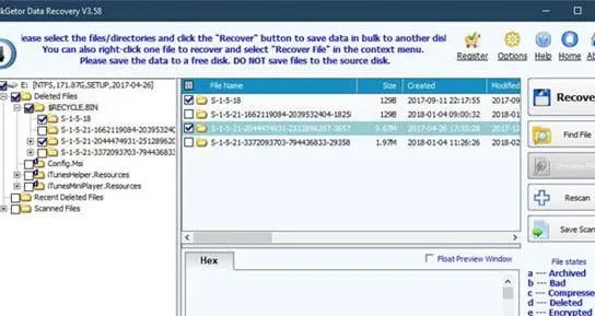 Kết quả hiển thị danh sách các file đã được phần mềm tìm thấy và có khả năng khôi phục