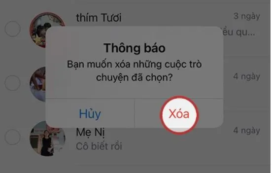 Xác nhận xóa các đoạn hội thoại Zalo để tối ưu dữ liệu