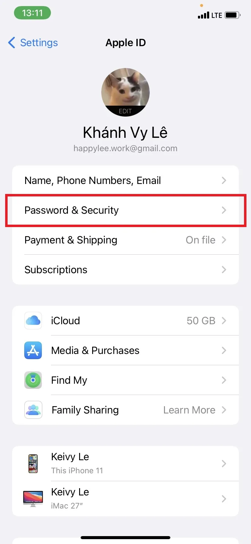 Màn hình cài đặt Mật Khẩu và Bảo Mật trong quá trình đổi mật khẩu iCloud