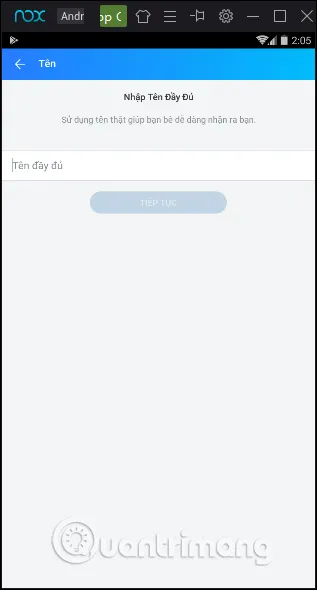 Nhập tên tài khoản Zalo