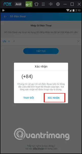 Số điện thoại đăng ký