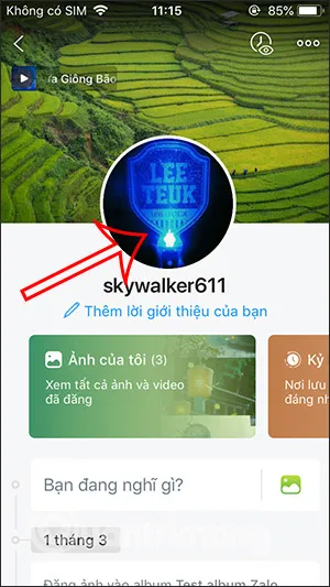 Tùy chọn thay đổi ảnh đại diện Zalo bằng cách nhấn trực tiếp vào avatar hiện tại