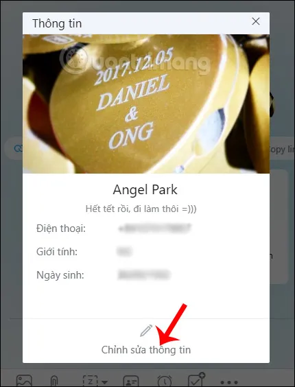 Giao diện thông tin cá nhân Zalo, chọn mục chỉnh sửa để cập nhật avatar
