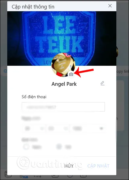 Nhấn vào biểu tượng máy ảnh trên ảnh đại diện để mở cửa sổ chọn tệp