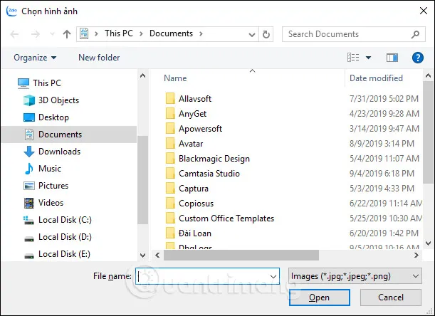 Cửa sổ chọn tệp ảnh từ máy tính để thực hiện cách đổi ảnh đại diện trên Zalo máy tính