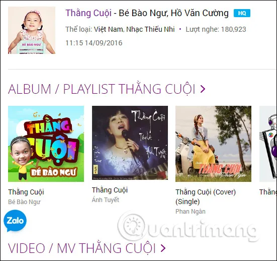 Danh sách kết quả khi tìm kiếm ca khúc liên quan đến cách tải nhạc từ mp3 zing về máy tính