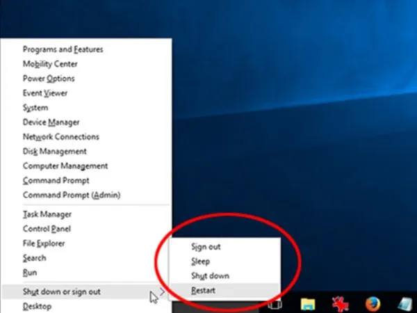 Cách tắt máy tính Windows 10 bằng tổ hợp phím Win + X