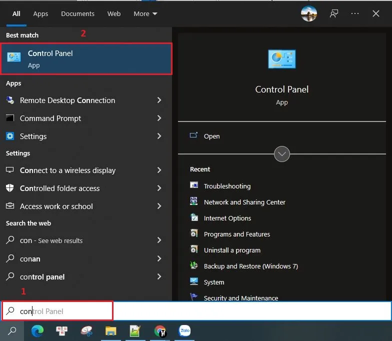 Truy cập Control Panel để gỡ cài đặt chương trình