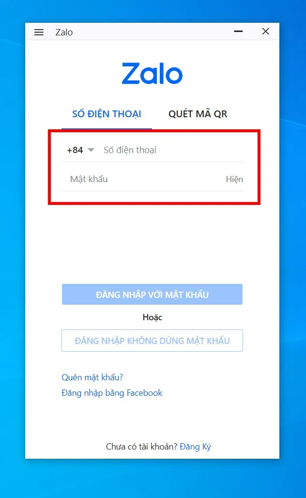 Đăng nhập Zalo PC bằng số điện thoại và mật khẩu