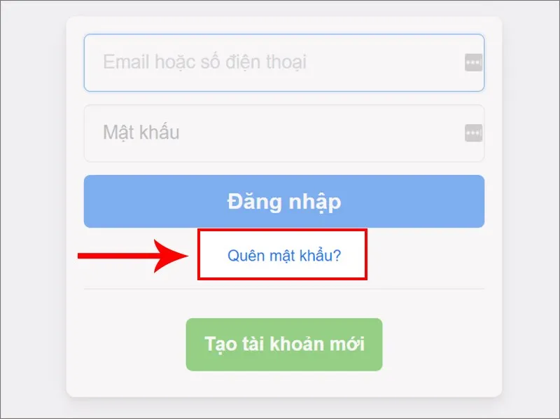 Bắt đầu quy trình Quên mật khẩu (Forgot Password) để đổi mật khẩu Facebook trên máy tính
