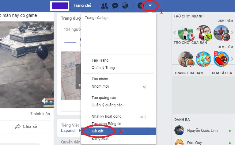 Thao tác vào mục cài đặt tài khoản để tìm kiếm chức năng theo dõi trên máy tính