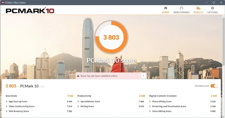 Giao diện ứng dụng PCMark khi tiến hành kiểm tra hiệu suất tổng thể máy tính