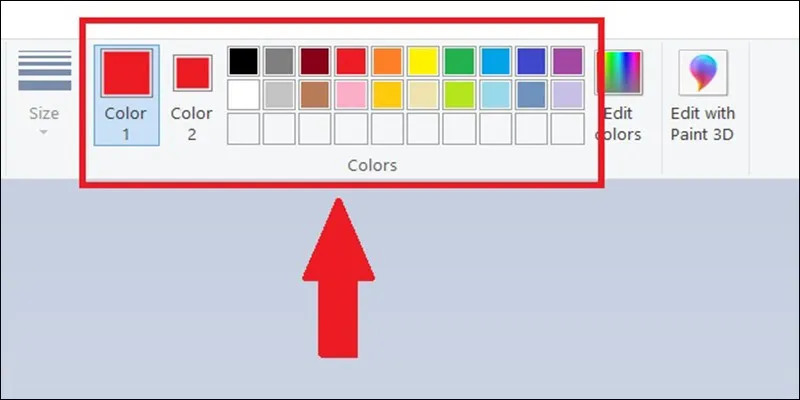 Hình ảnh minh họa quy trình chọn màu và thiết lập Color 1, Color 2 trong giao diện phần mềm Paint
