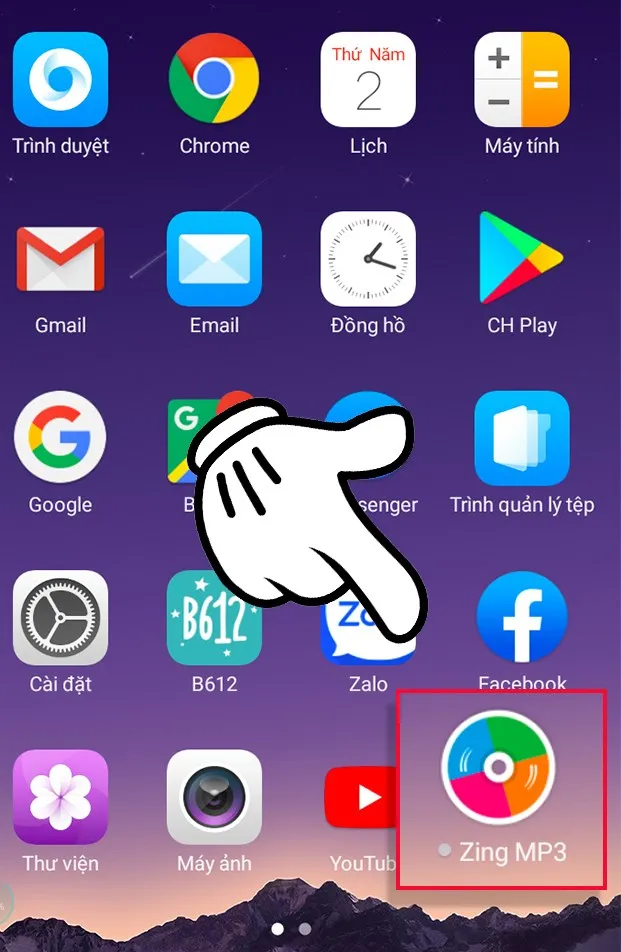 Giao diện ứng dụng Zing Mp3 đã được cài đặt trên điện thoại di động