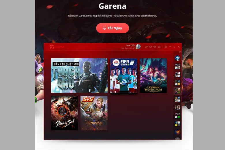 Giao diện tải về ứng dụng Garena PC mới nhất