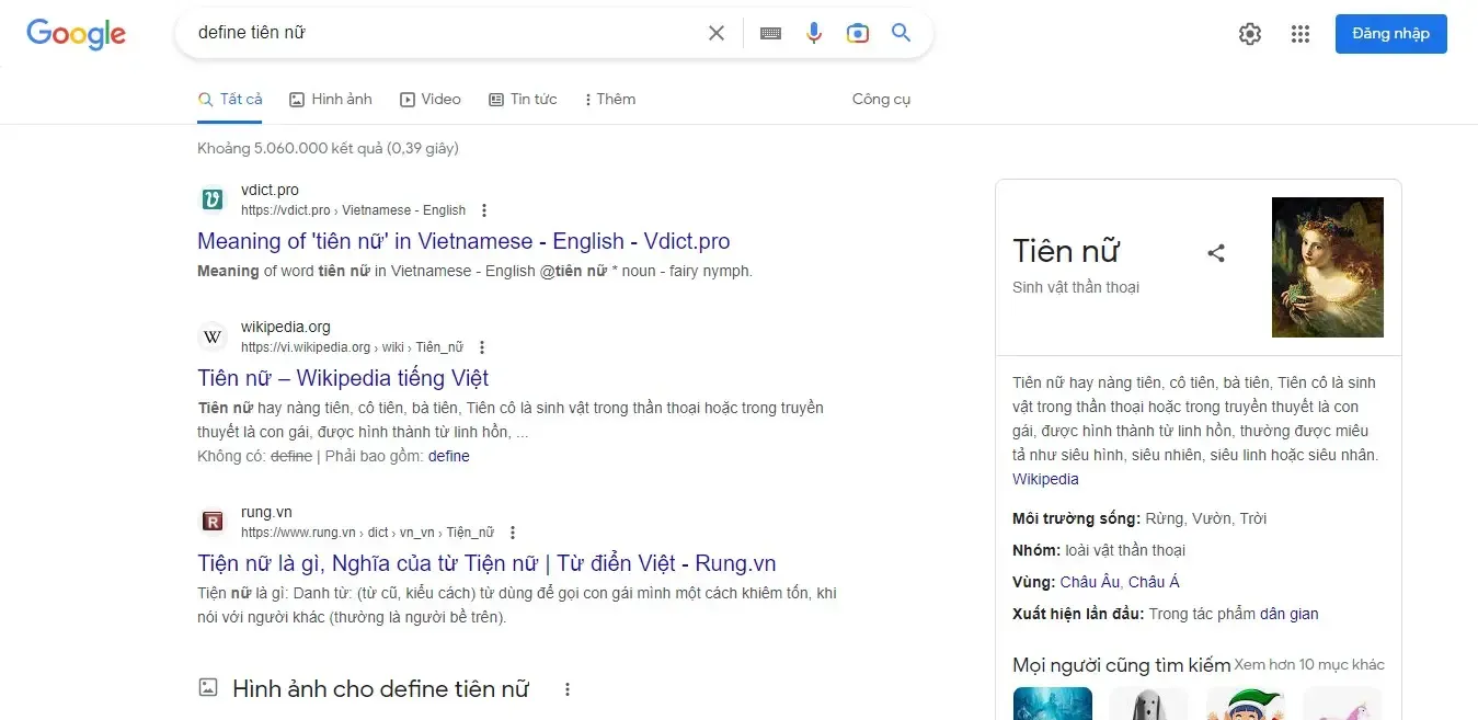 Tìm kiếm định nghĩa của từ define: tiên nữ