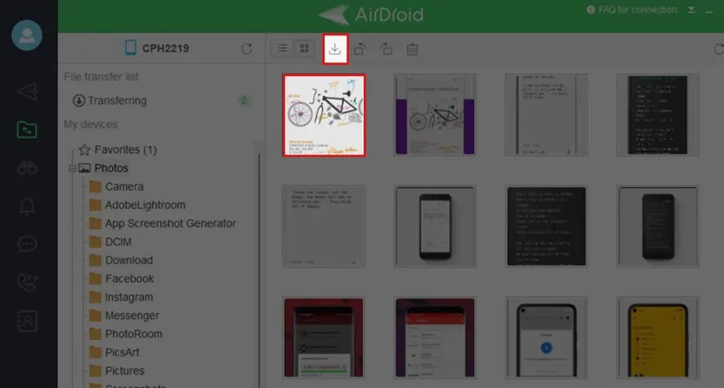 Tải tập tin hoặc hình ảnh đã chọn về máy tính cá nhân sử dụng AirDroid