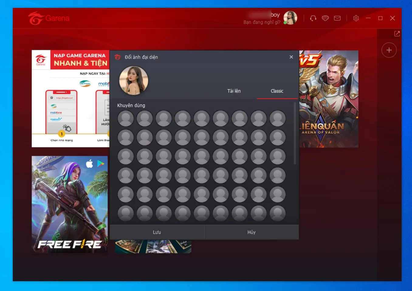 Hình minh họa một hình đại diện (avatar) của tài khoản Garena
