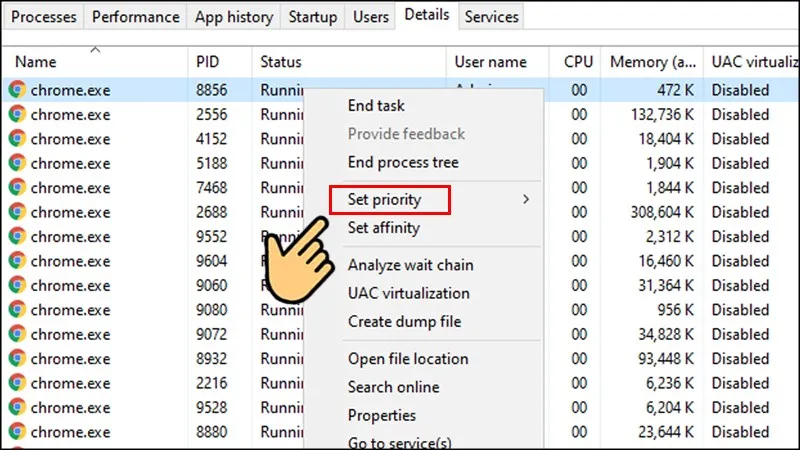 Thiết lập Set Priority cho trình duyệt đang chạy Slither.io
