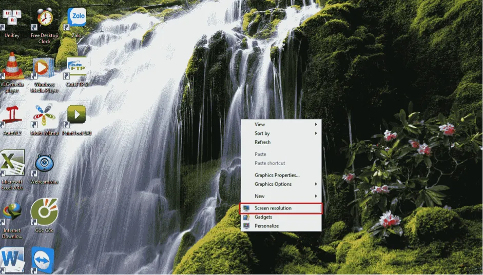 Menu Screen resolution trên Windows 7 để điều chỉnh cách thay đổi tỉ lệ màn hình máy tính