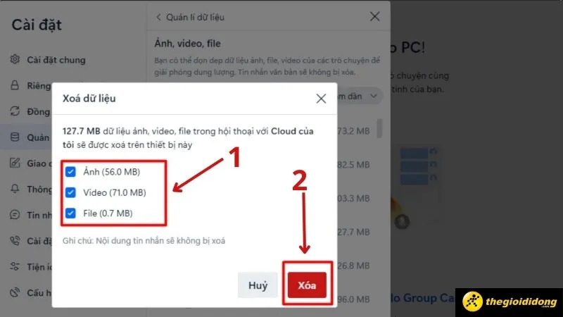 Cách xóa dữ liệu Zalo trên máy tính có chọn lọc (bước 3, cách 2.2)