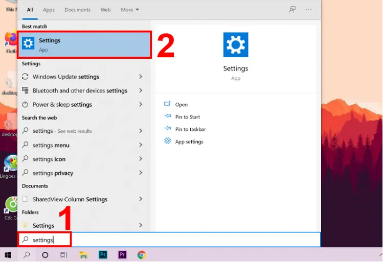 Bước 1 trong quy trình điều chỉnh tần số quét màn hình, truy cập vào menu Setting của Windows