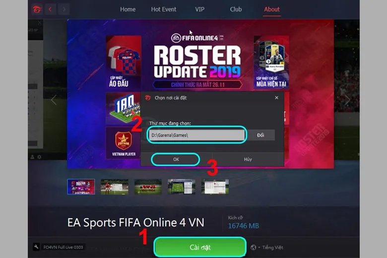 Thao tác cài đặt và chọn vị trí lưu file tải game FO4 qua Garena